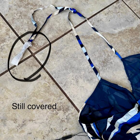 WHBM Satin Halter Maxi Blue Dress NWT $180 Abstract Print Modern - Picture 11 of 16